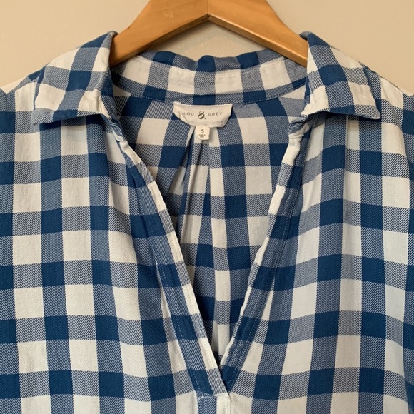 Lou & Grey Blue and white checkered Long sleeve collared top - Picture 2 of 5